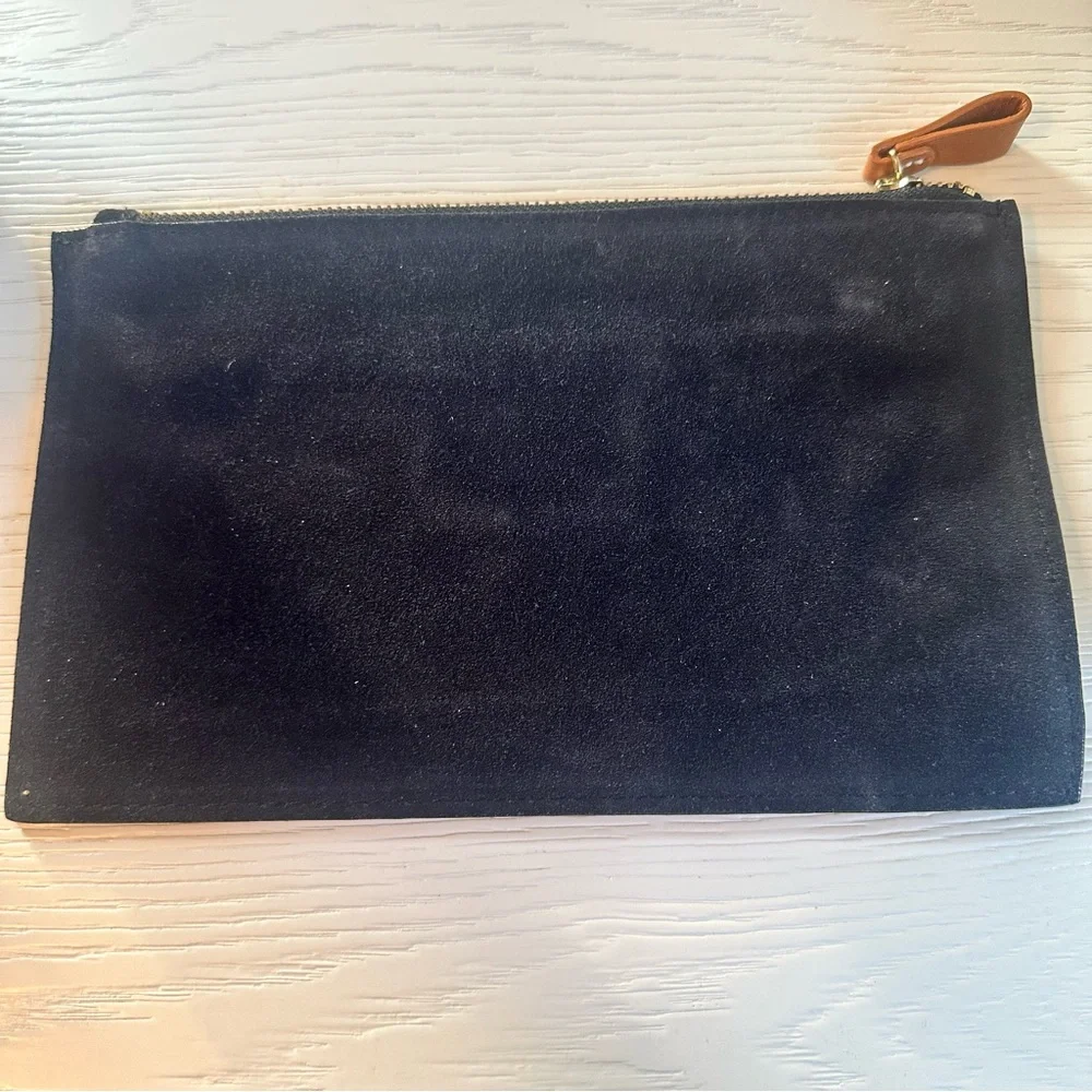 oulevard Navy Italian Suede Monogram Letter E Zipper Clutch Pouch NWOT
